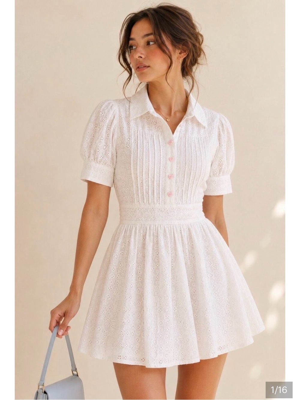 Reformation White Eyelet Button-Front Fit & Flare Dress size 4